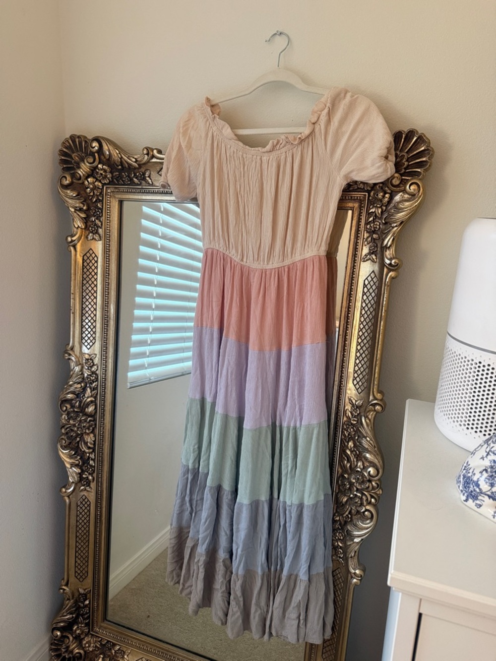 Storia Pastel Rainbow Tiered Maxi Dress
